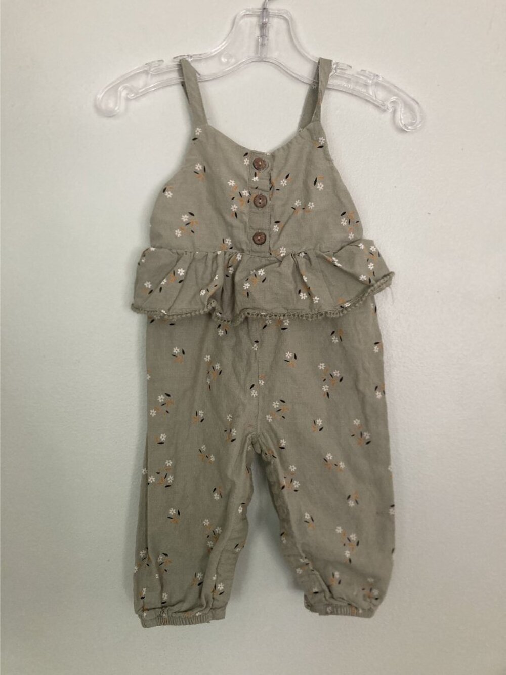 Baby Girl Floral Romper By Joie 3-6 Months Green & White Cotton Linen Blend
